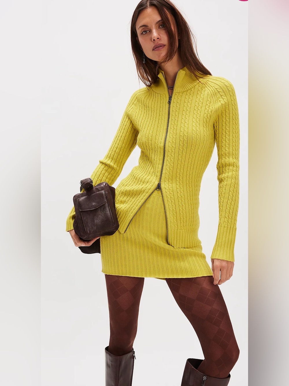 Free People Lime Green Cable Knit Zip Up Sweater Medium BNWOT